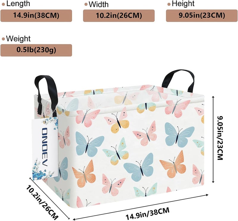 ONOEV Rectangular Folding Laundry Basket,waterproof Canvas Basket,gift basket,Suitable for children's room,Office,Clothes,Toys Storage(Colorful butterfly) - Image 2